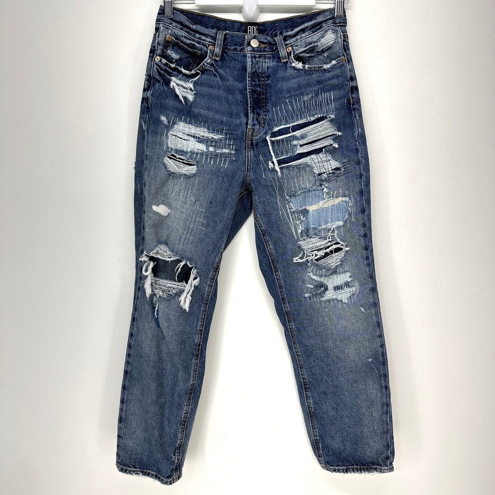 Urban Outfitters BDG Distressed Jeans Womens 29 Blue Slim Straight Button Fly